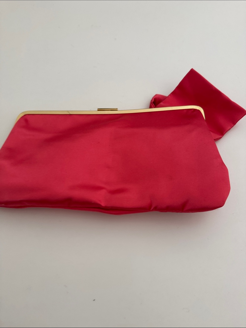 100% silk J.Crew pink w/ gold tone snap bow clutch handbag purse new with tag - Picture 4 of 7